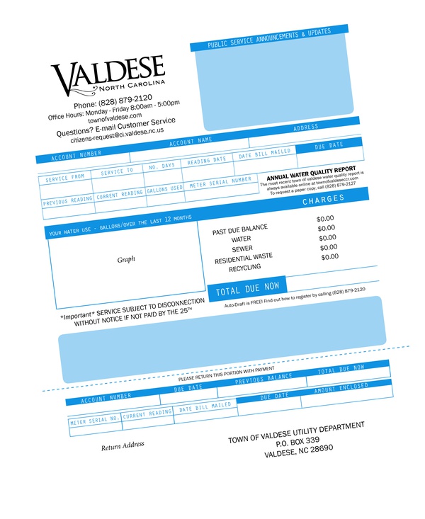 Waterbills Have NEW Format Town of Valdese